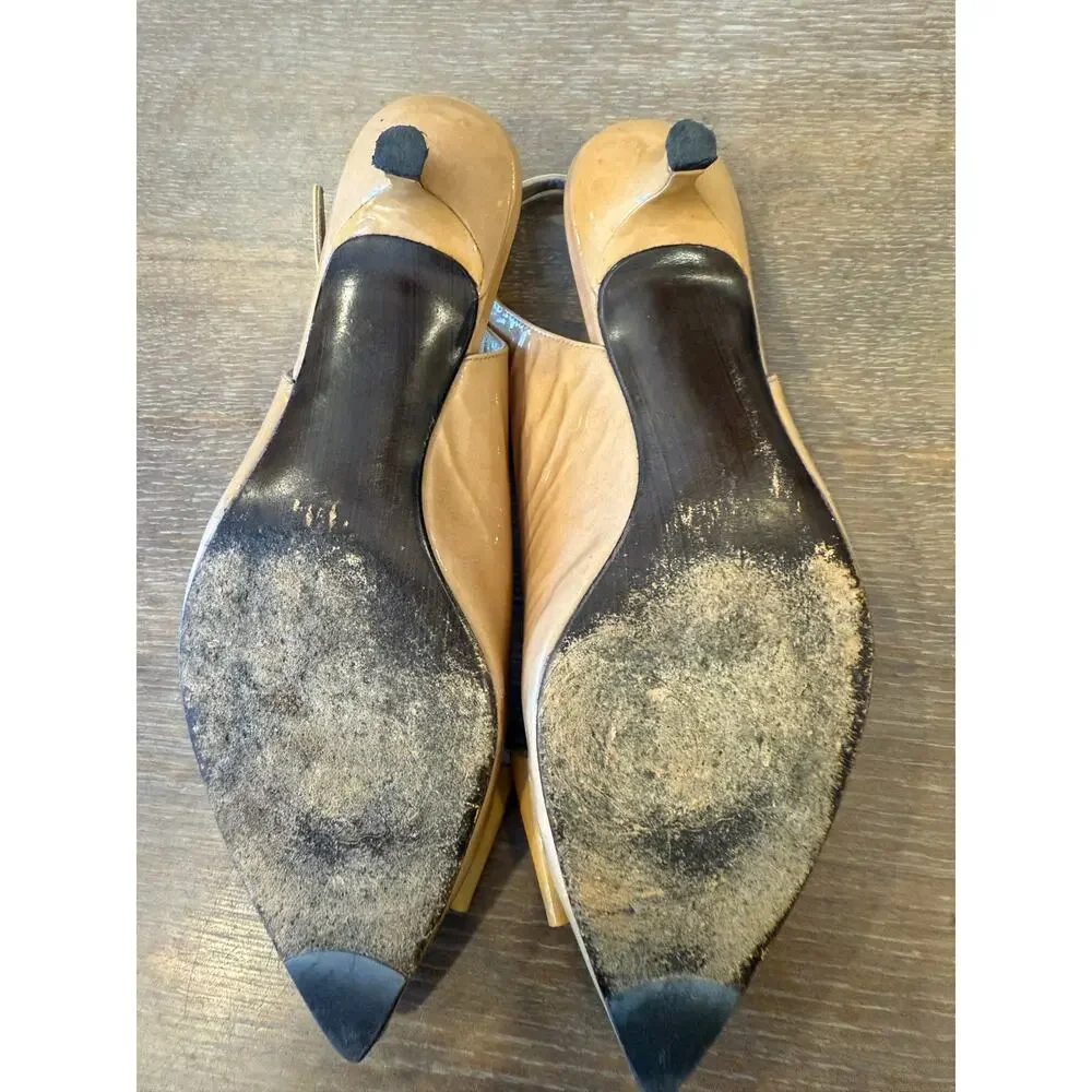 STUART WEITZMAN Tan Bow Kitten Slingback Heels Women 8.5 Fair condition